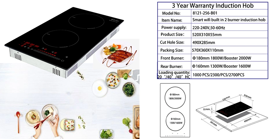 Tuya Smart Device WiFi Control Black Surface Induction Burner with 2 Elements in 30cm